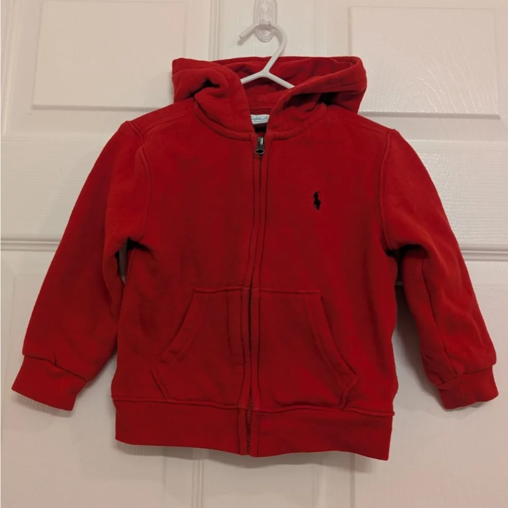 Baby Ralph Lauren Red Full-Zip Hoodie with Black Pony Logo 24 Months